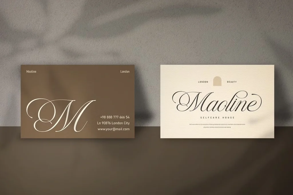 Business card design with Kaelyna Script Modern Cursive Font