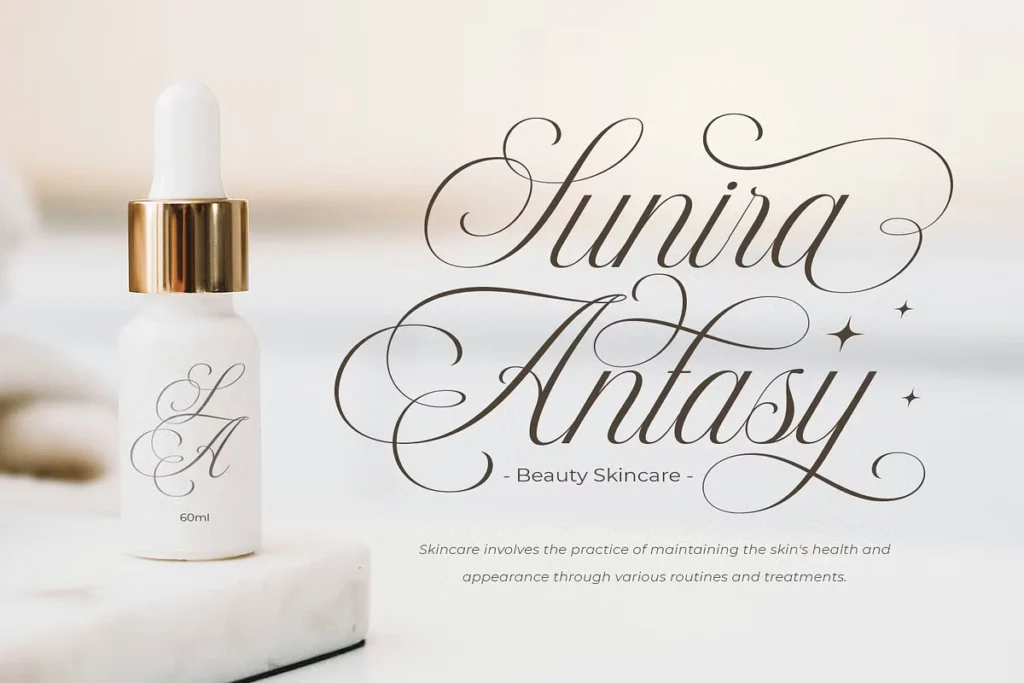 Skincare branding using Le Maire Modern Cursive Script Font