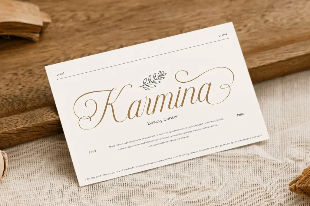 Business card featuring Le Maire Modern Cursive Script Font