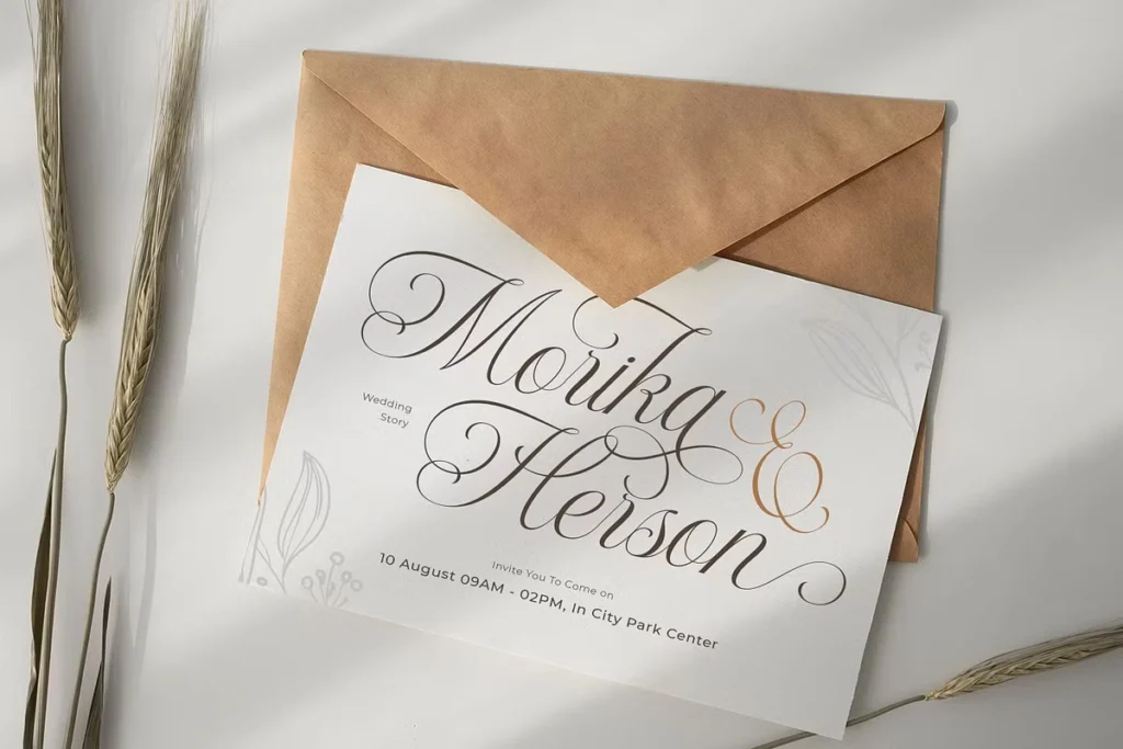 Wedding invitation design using Le Maire Modern Cursive Script Font