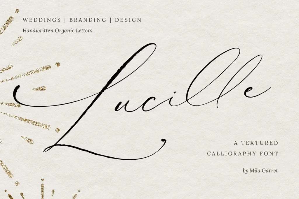 Lucille Wedding Calligraphy Script Font with textured elegant letters