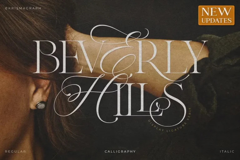 Beverly Hills ligature serif font with elegant calligraphy details