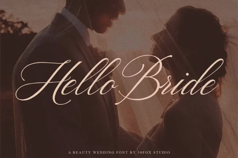 Wedding font Hello Bride showcased with soft serif elegance