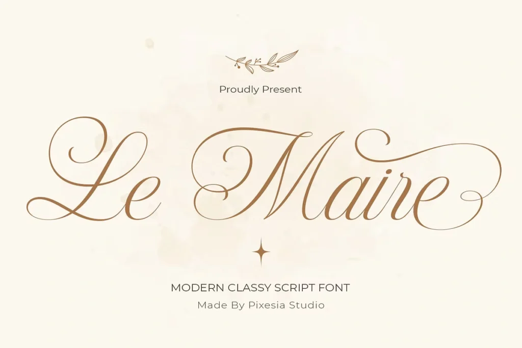 Le Maire wedding font with elegant calligraphy and refined swashes