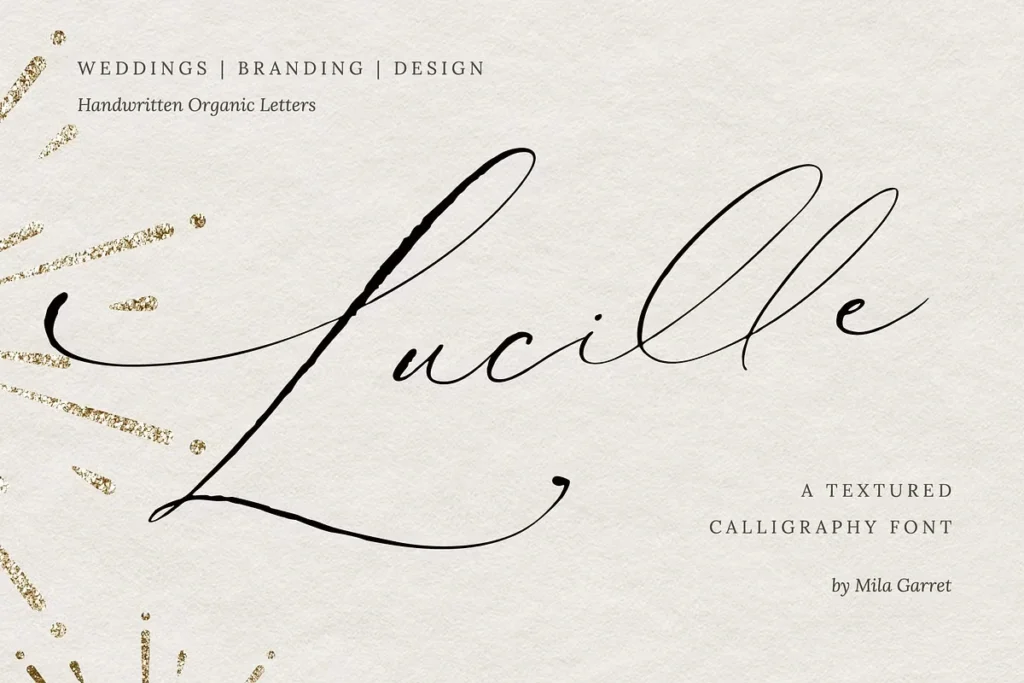Lucille wedding font with textured calligraphy and organic handwritten style