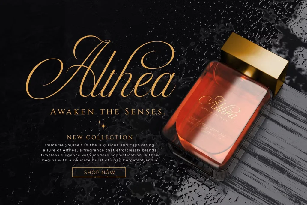 Modern fragrance label featuring Marinsley handwritten script