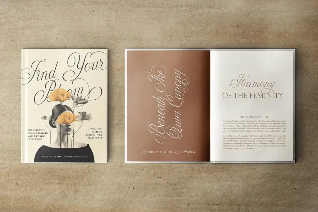 Soft and elegant type layout featuring Marinsley cursive lettering