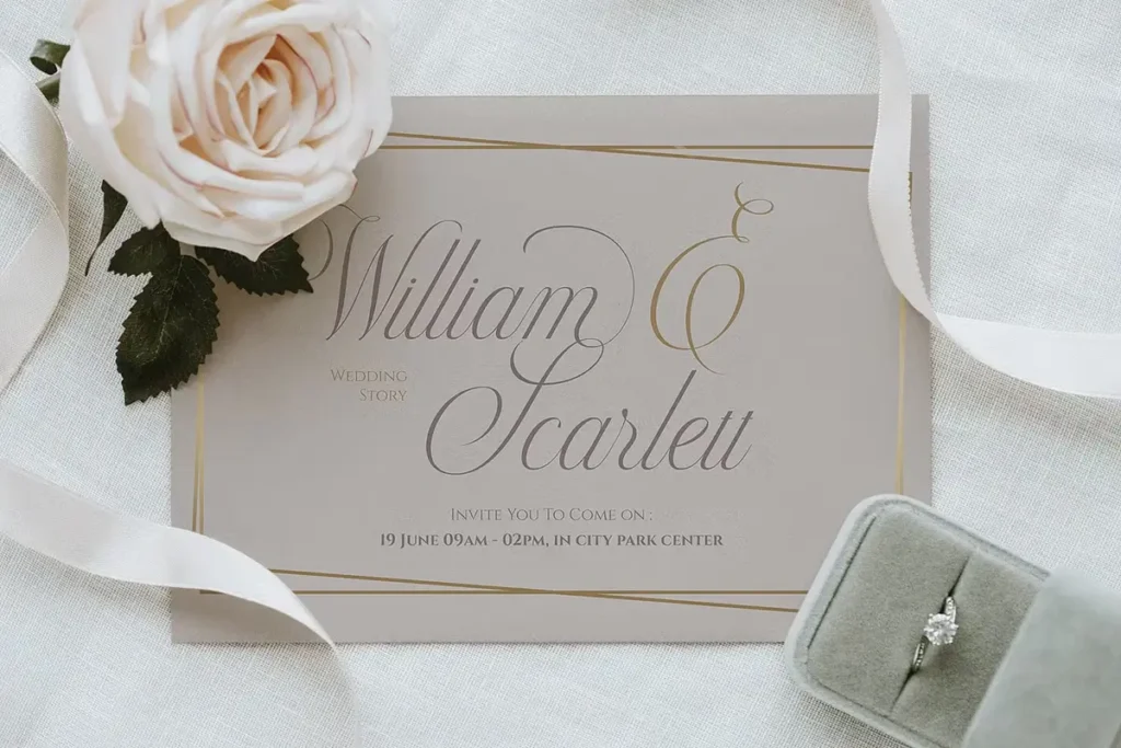 Romantic stationery layout with Marinsley elegant script
