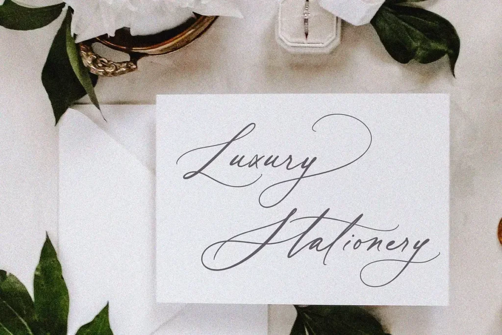 Vintage Heirloom calligraphy font on luxury stationery design