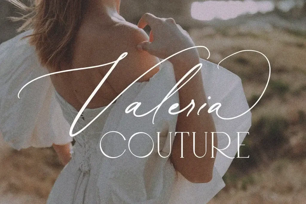 Romantic script font Vintage Heirloom used for couture label design