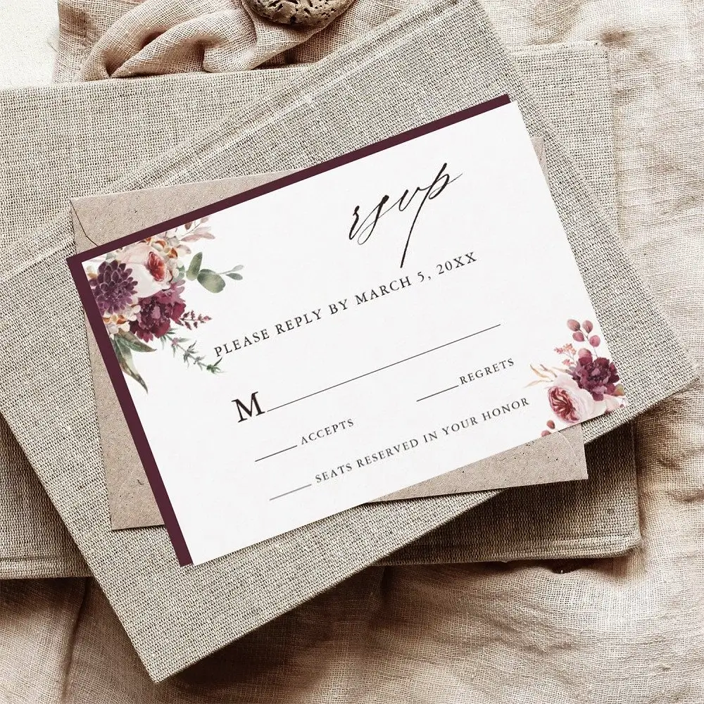Floral wedding RSVP template with classic fall style
