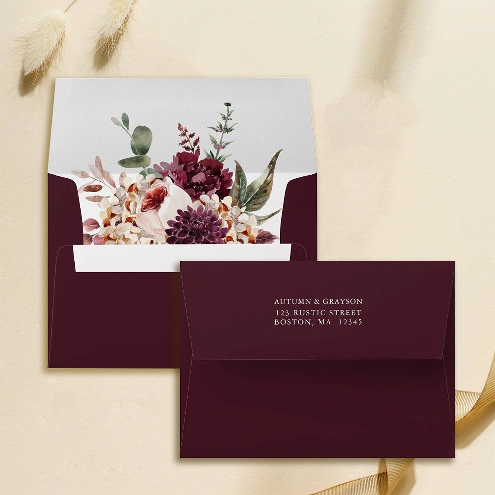 Autumn floral wedding envelope template, elegant stationery