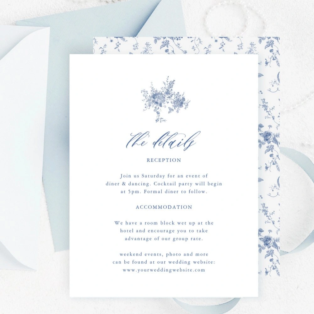 Elegant Victorian blue floral wedding enclosure card