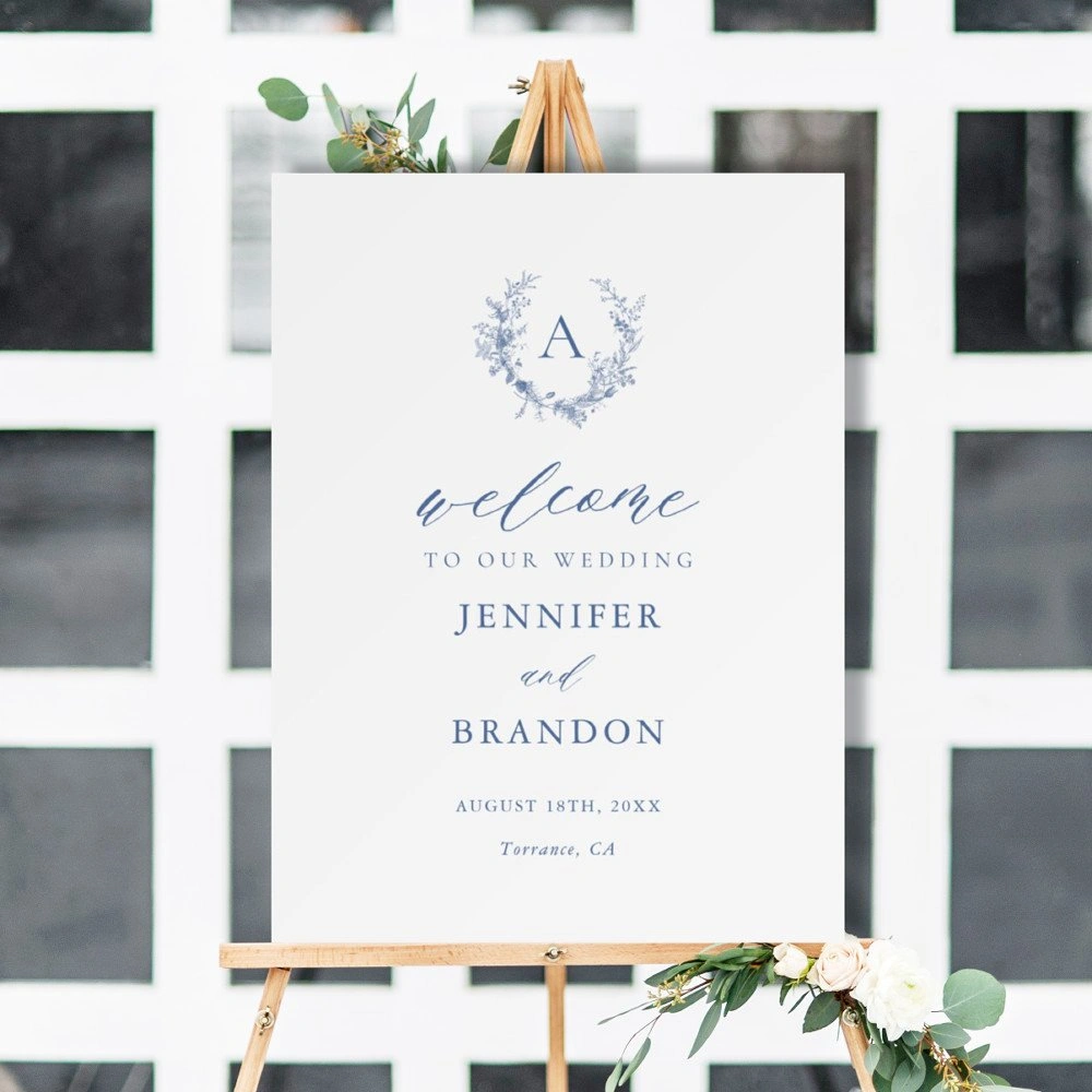 Printable French vintage blue wedding welcome sign