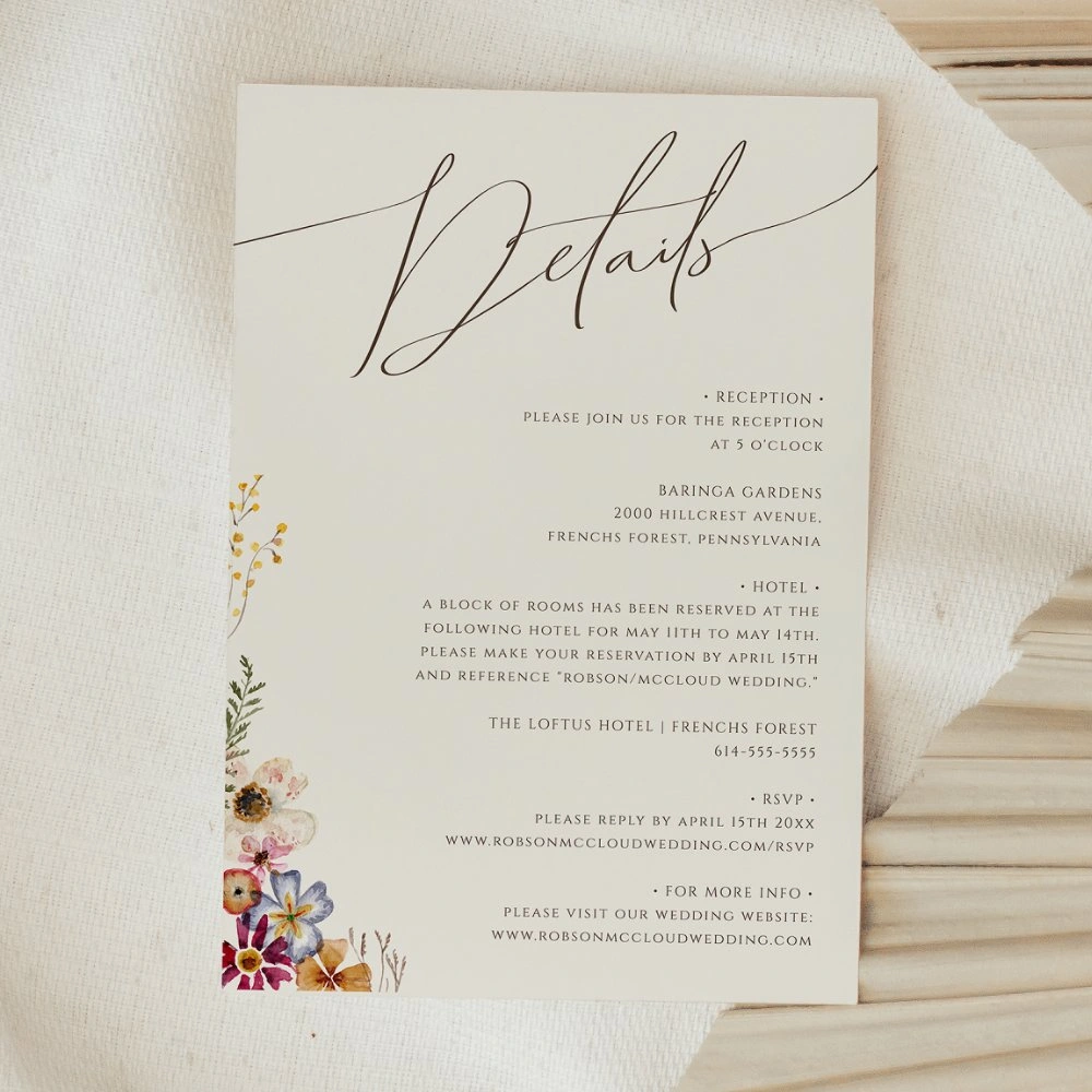 elegant script wedding enclosure card with watercolor flowers
