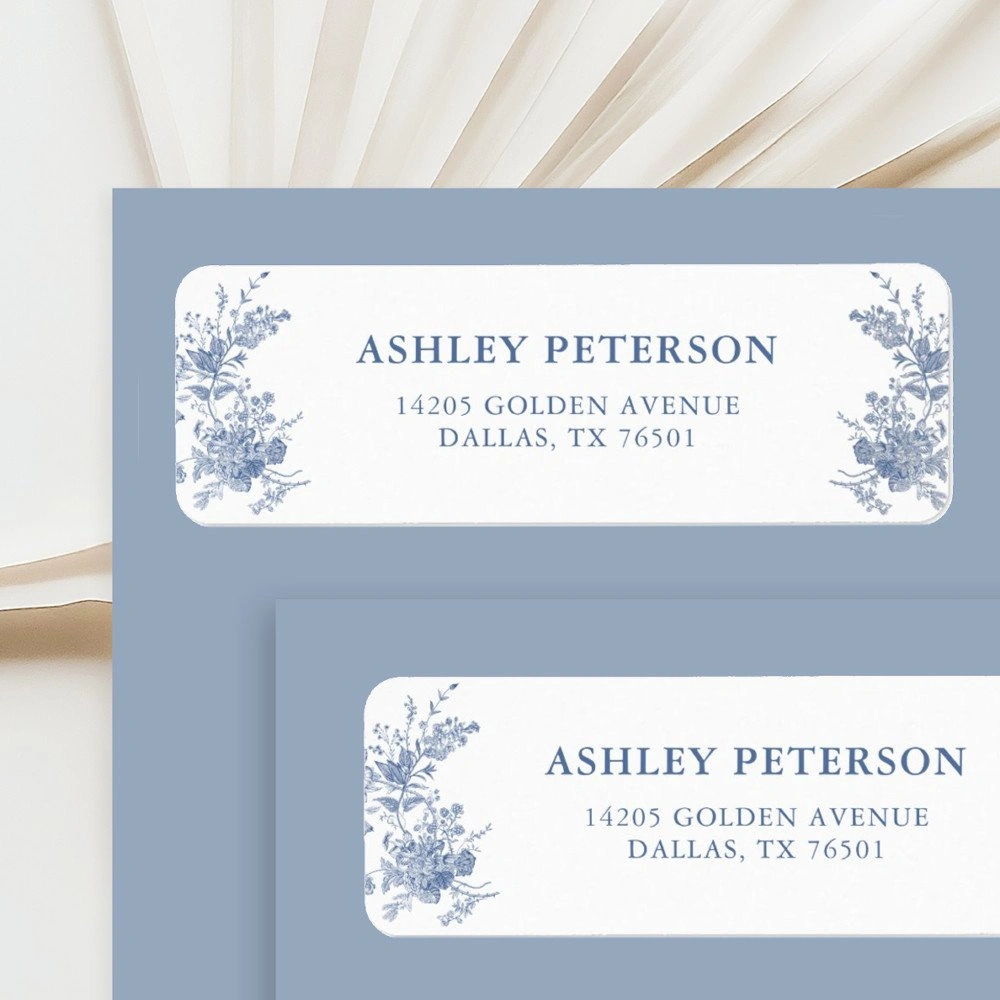 Printable blue vintage wedding return label