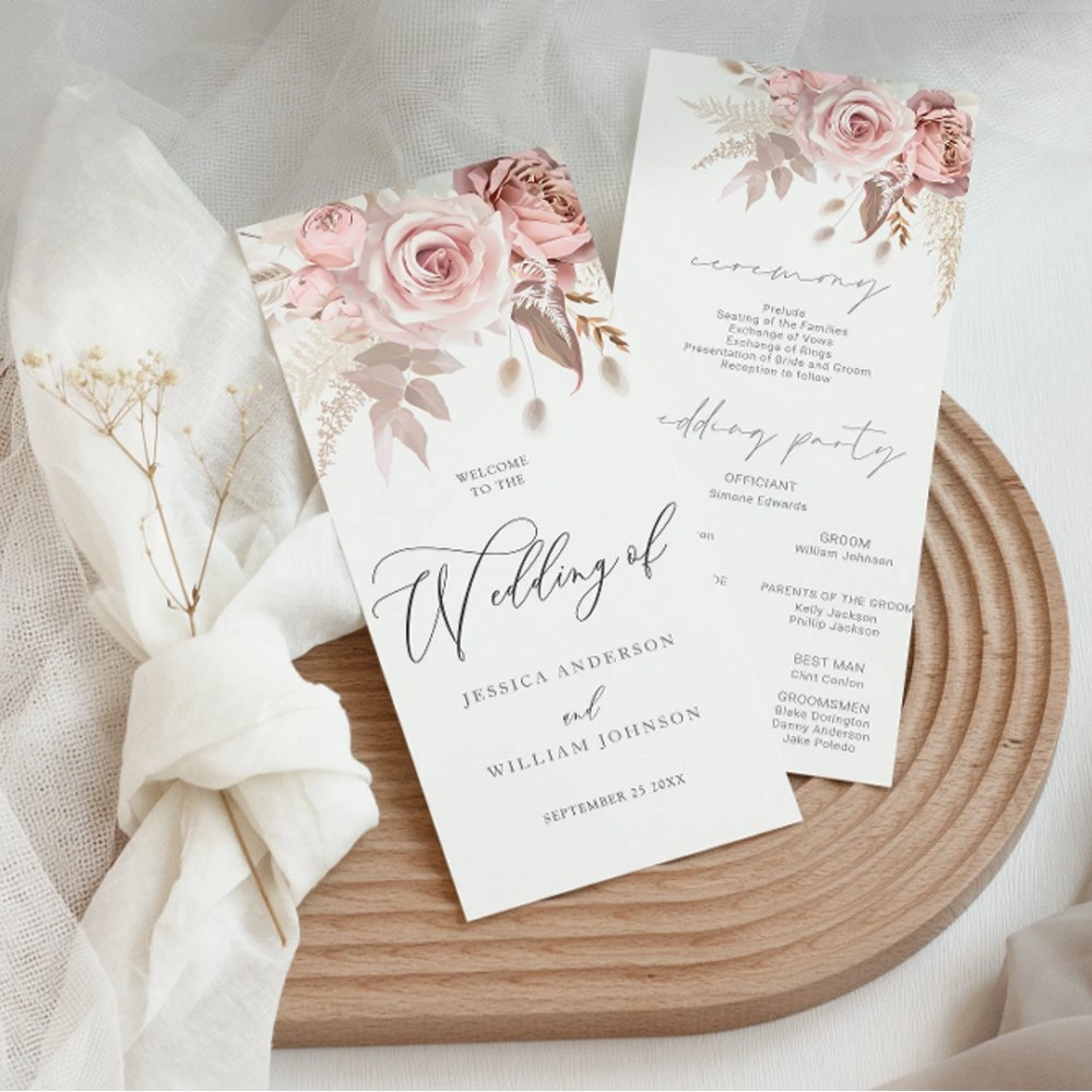 Elegant blush pink wedding ceremony program card