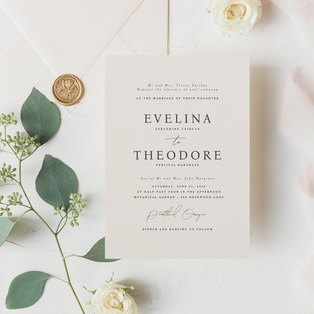 Elegant wedding invitation card with classic serif typography