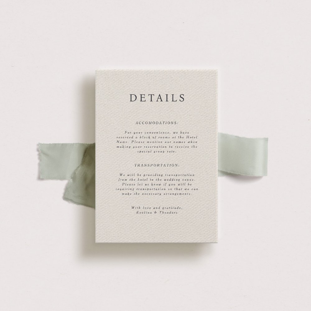 Printable wedding details template, classic stationery