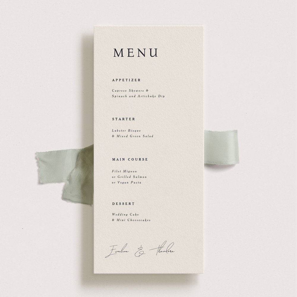 Printable wedding menu template with classic typography