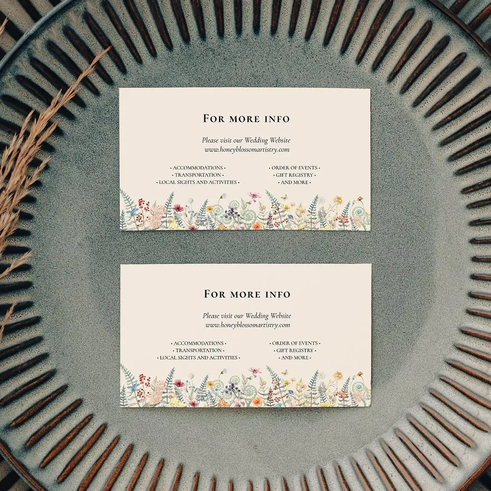 Wedding website enclosure card template with wildflower design