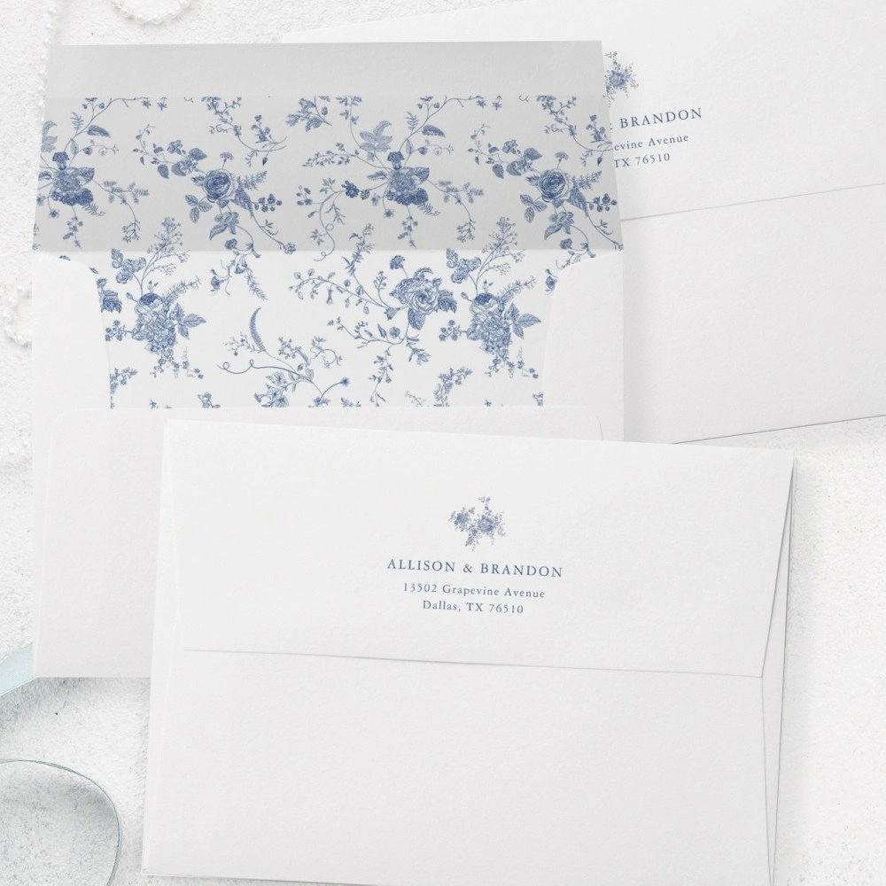 Elegant dusty blue wedding stationery envelope template