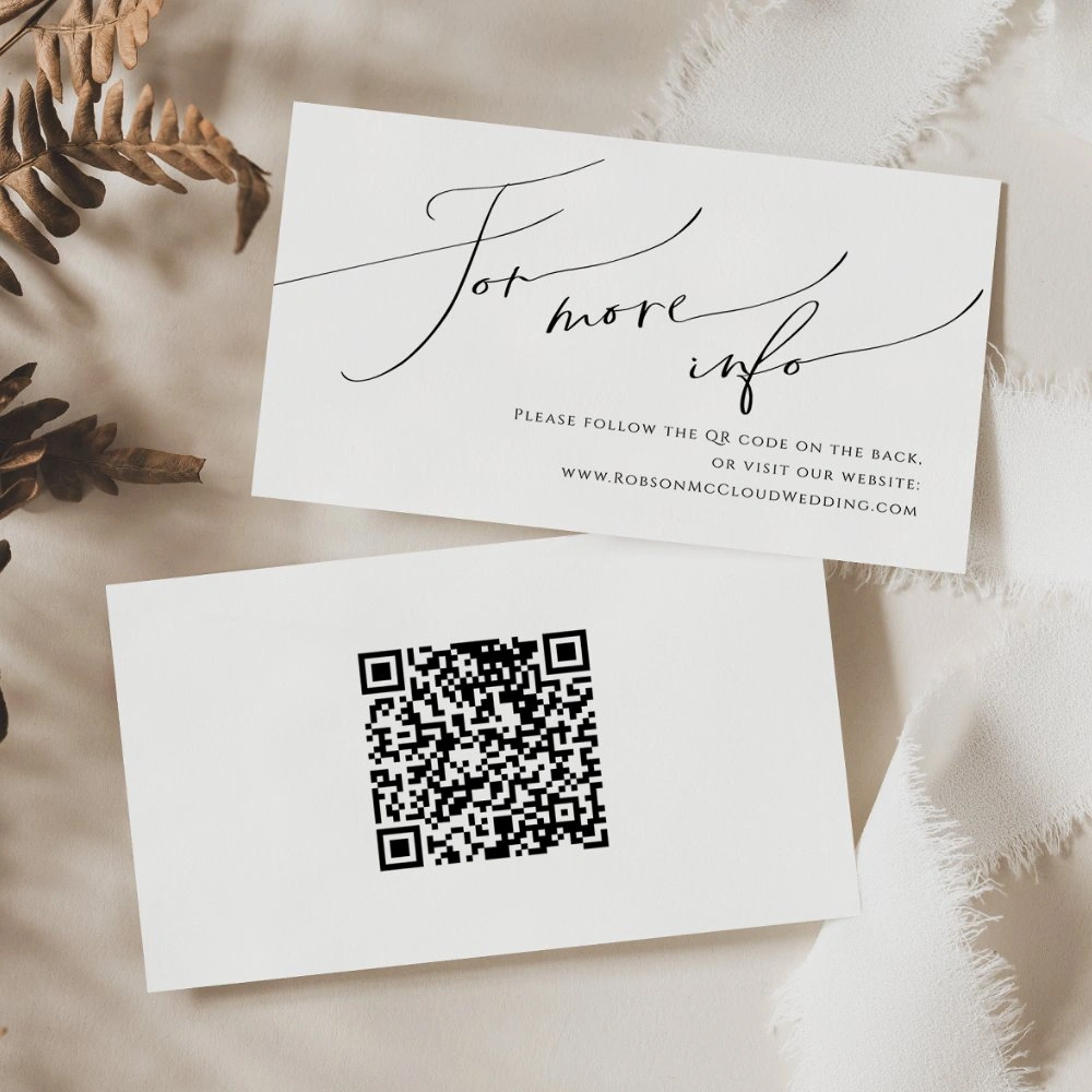 Wedding website enclosure card with QR code, minimalist script design