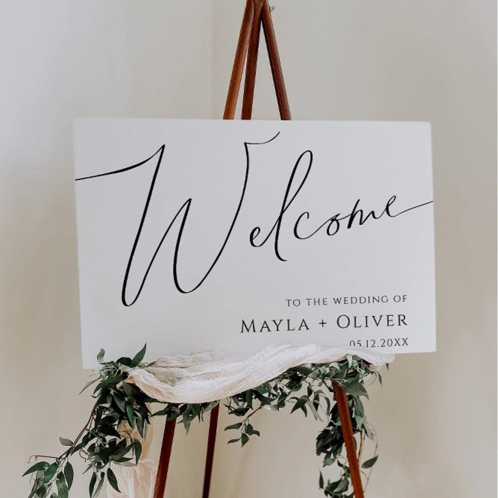 Whimsical script wedding welcome sign template, minimalist design