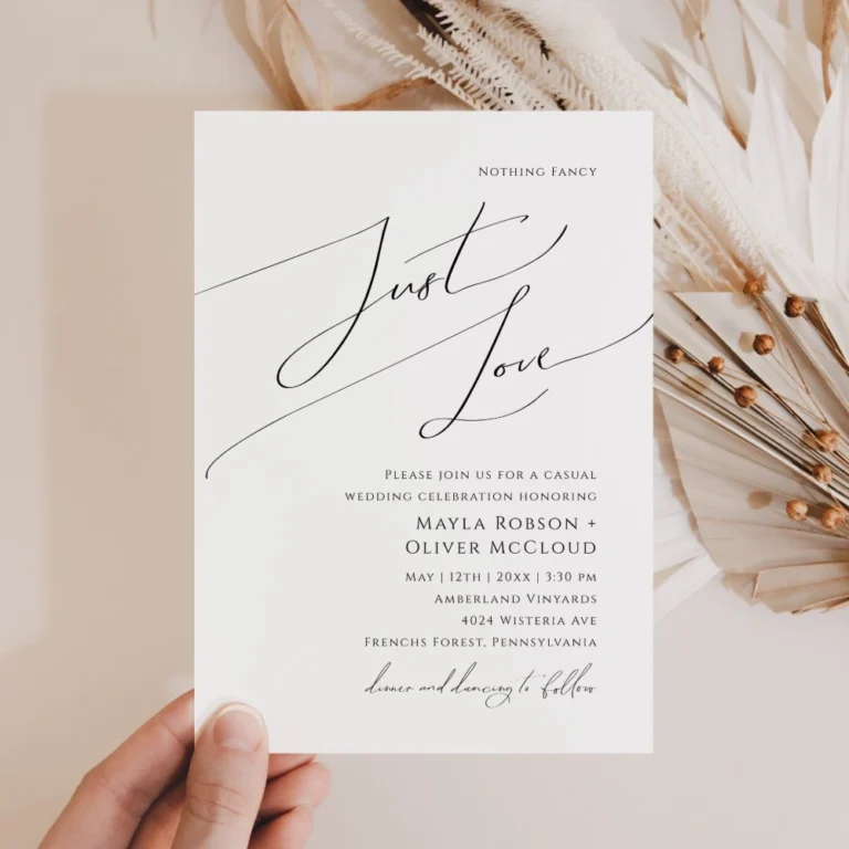 Whimsical script wedding invitation template, minimalist modern design