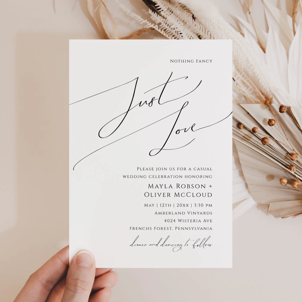 Whimsical script wedding invitation template, minimalist modern design
